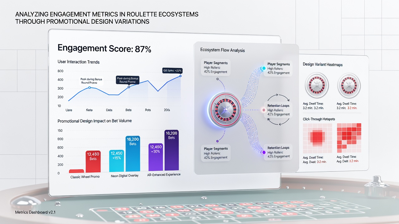 Analytics dashboard comparing roulette promotional variants with engagement heatmaps and retention curves