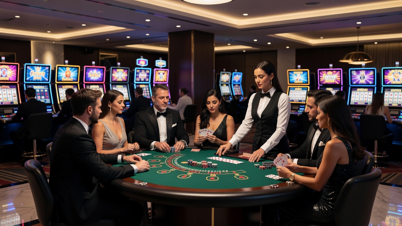 Close-up view of digital casino game interfaces on mobile devices showing slot and table options