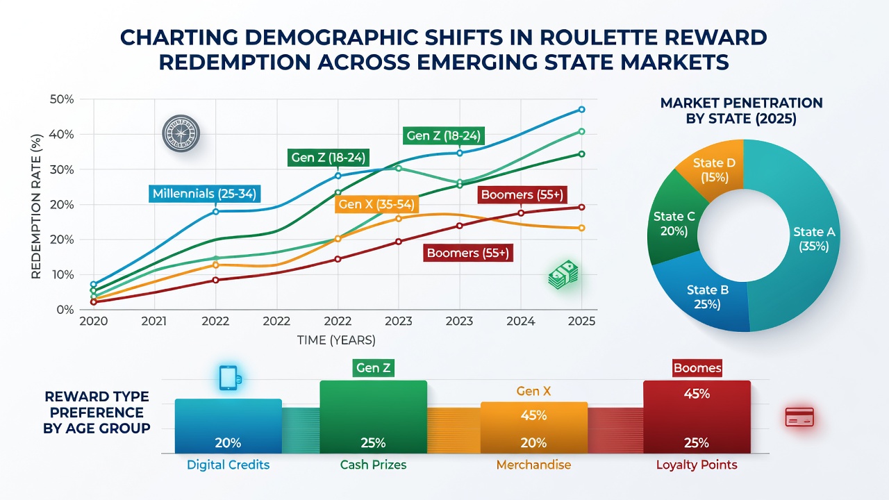 Infographic displaying age and gender breakdowns for roulette reward activity in expanding state markets