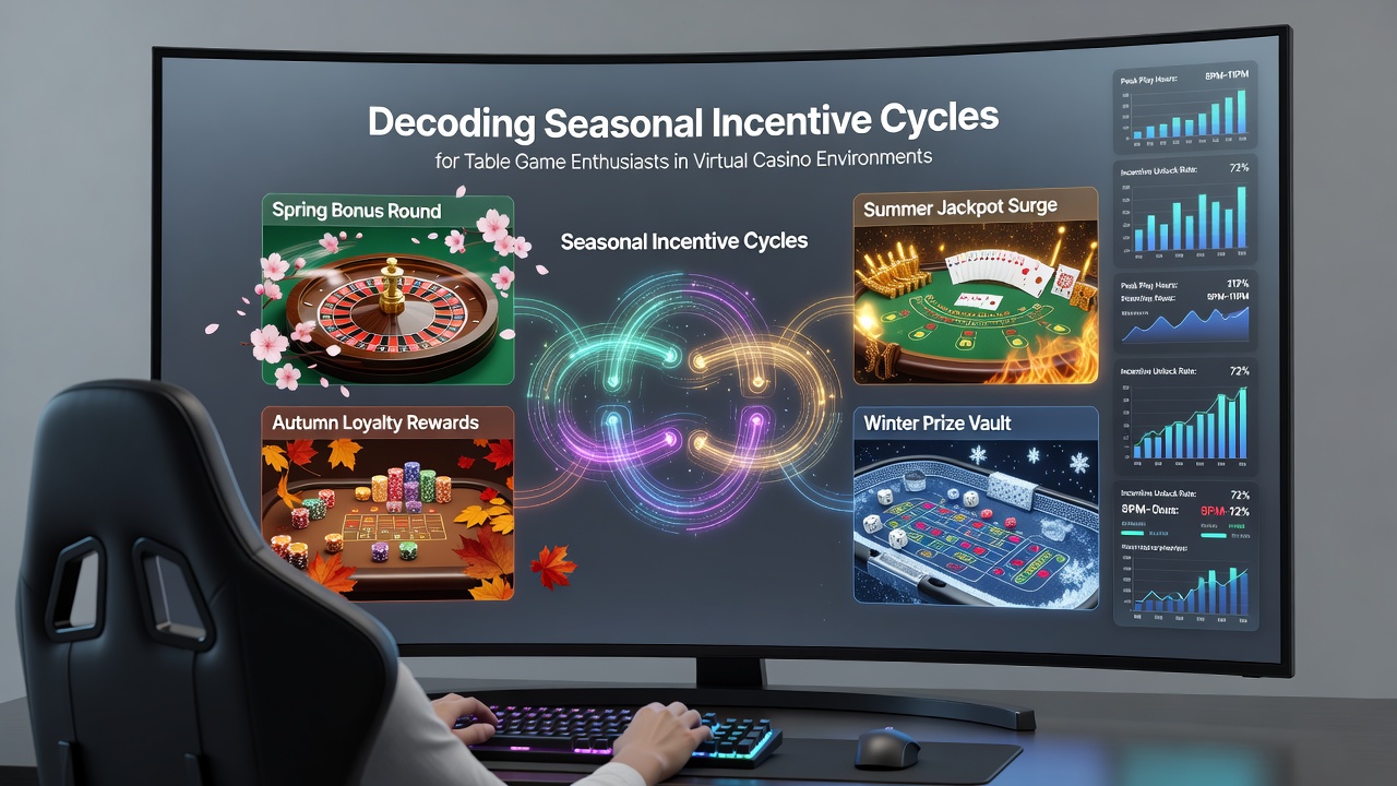 Analytics dashboard displaying seasonal trends in virtual table game incentives and player retention metrics