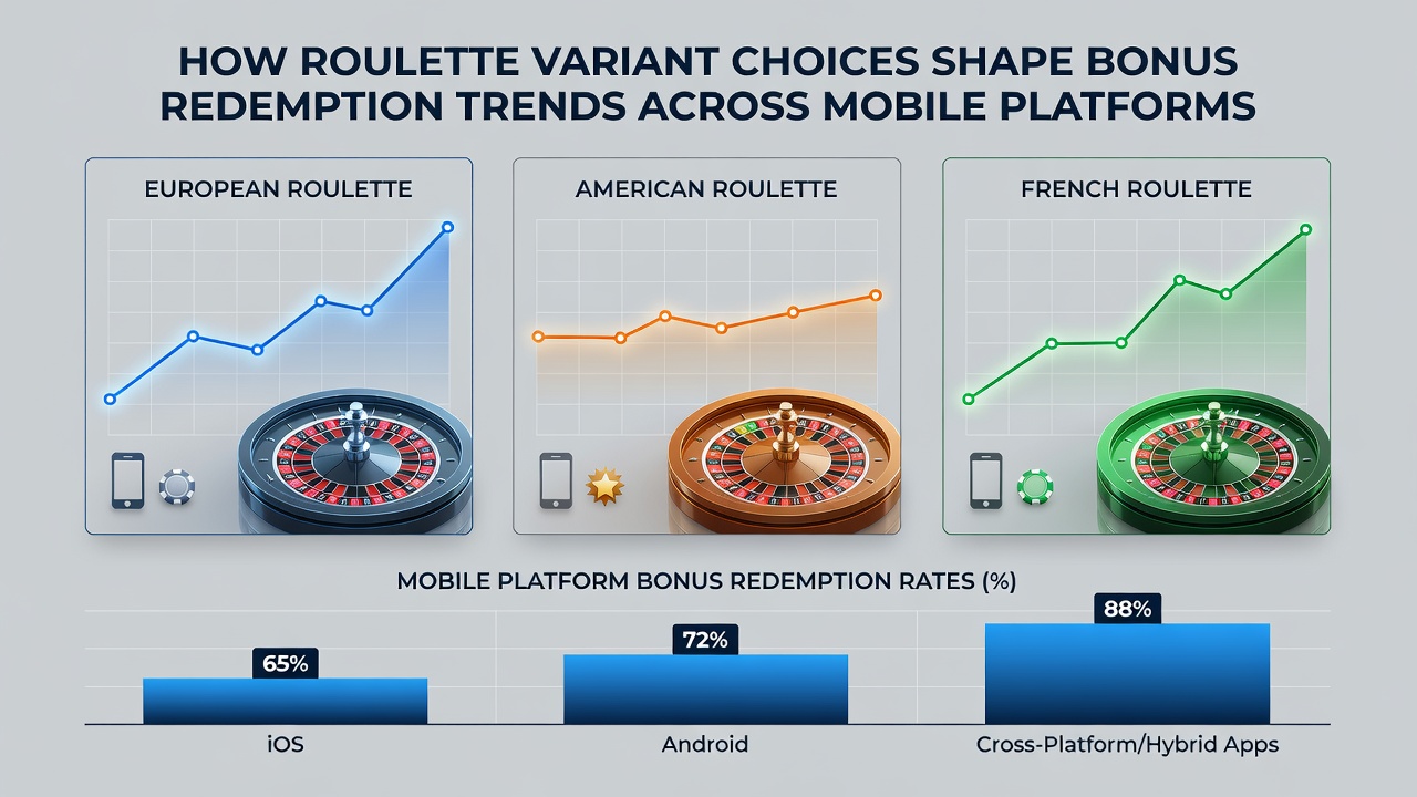 Analytics charts comparing roulette variant selections and bonus redemption rates on mobile platforms