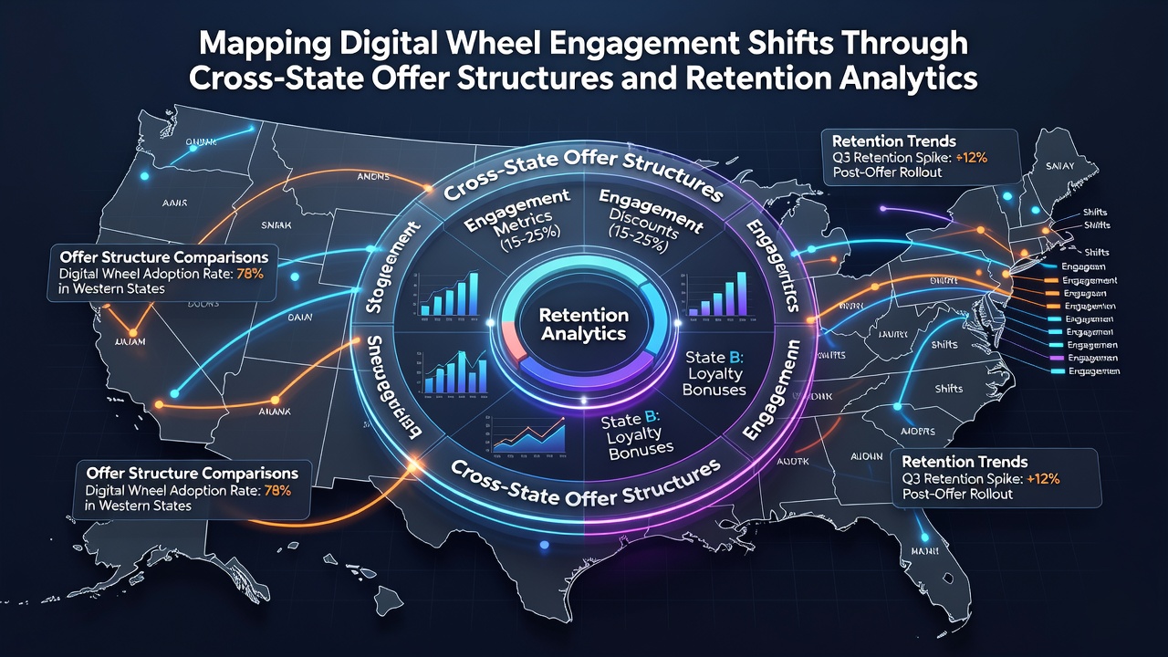 Digital wheel game interface showing engagement metrics across state boundaries