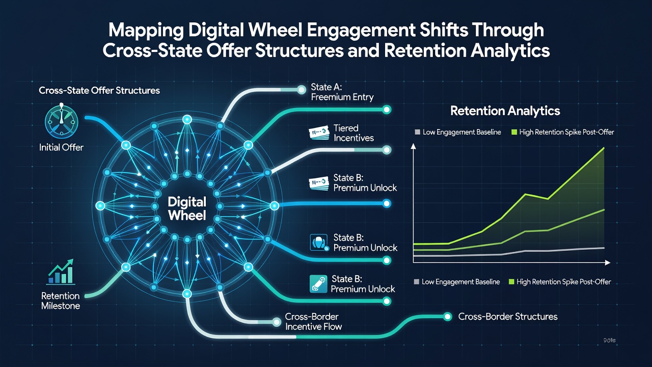 Analytics dashboard displaying retention curves for digital wheel players across multiple states