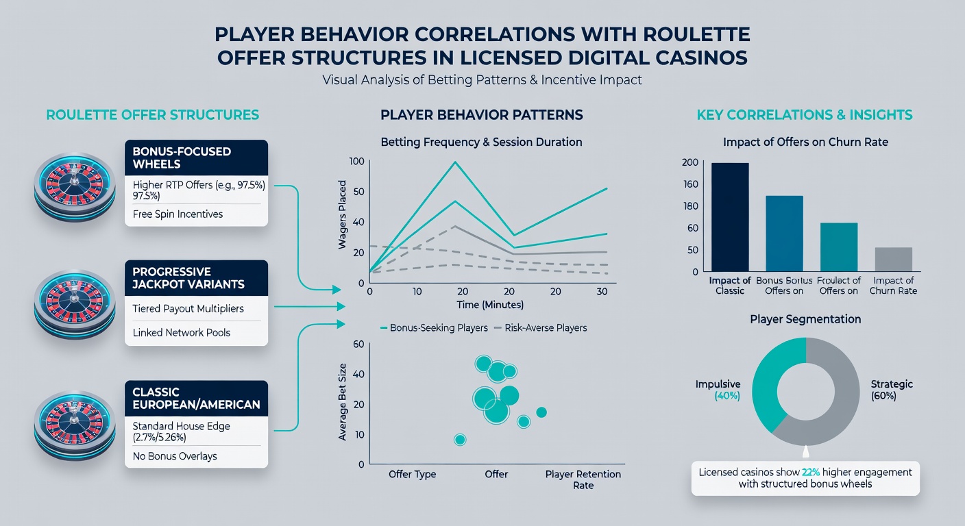 Analytics dashboard from a licensed casino showing correlations between roulette bonus types and player retention metrics as of early 2026