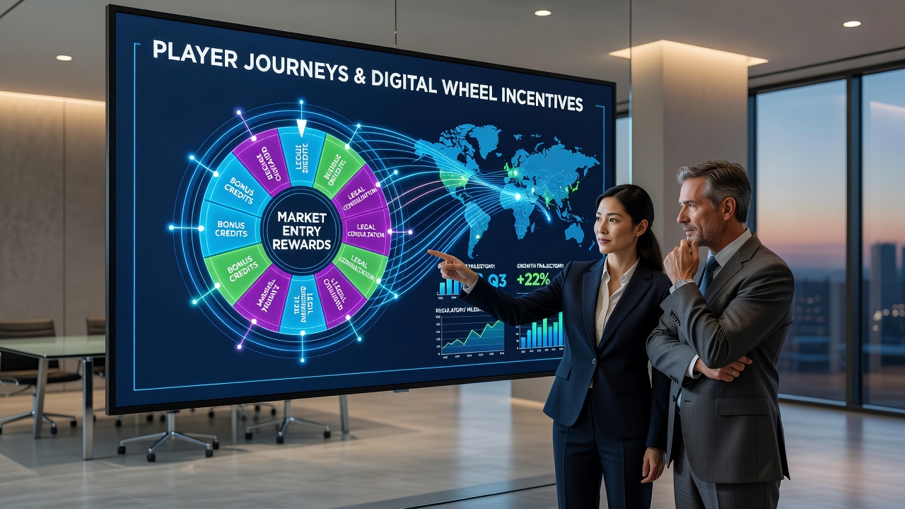 Analytics dashboard showing player retention metrics for digital wheel games across legal markets
