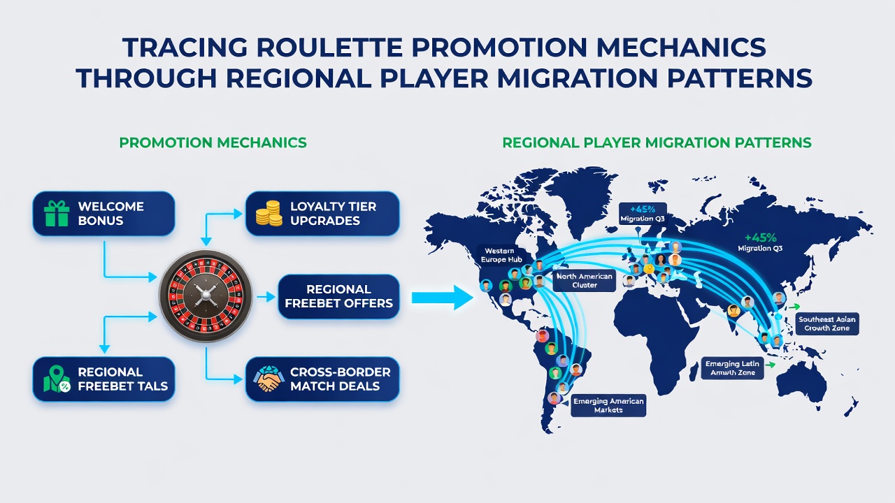 Analytics dashboard displaying roulette promotion redemption rates alongside interstate player migration heatmaps